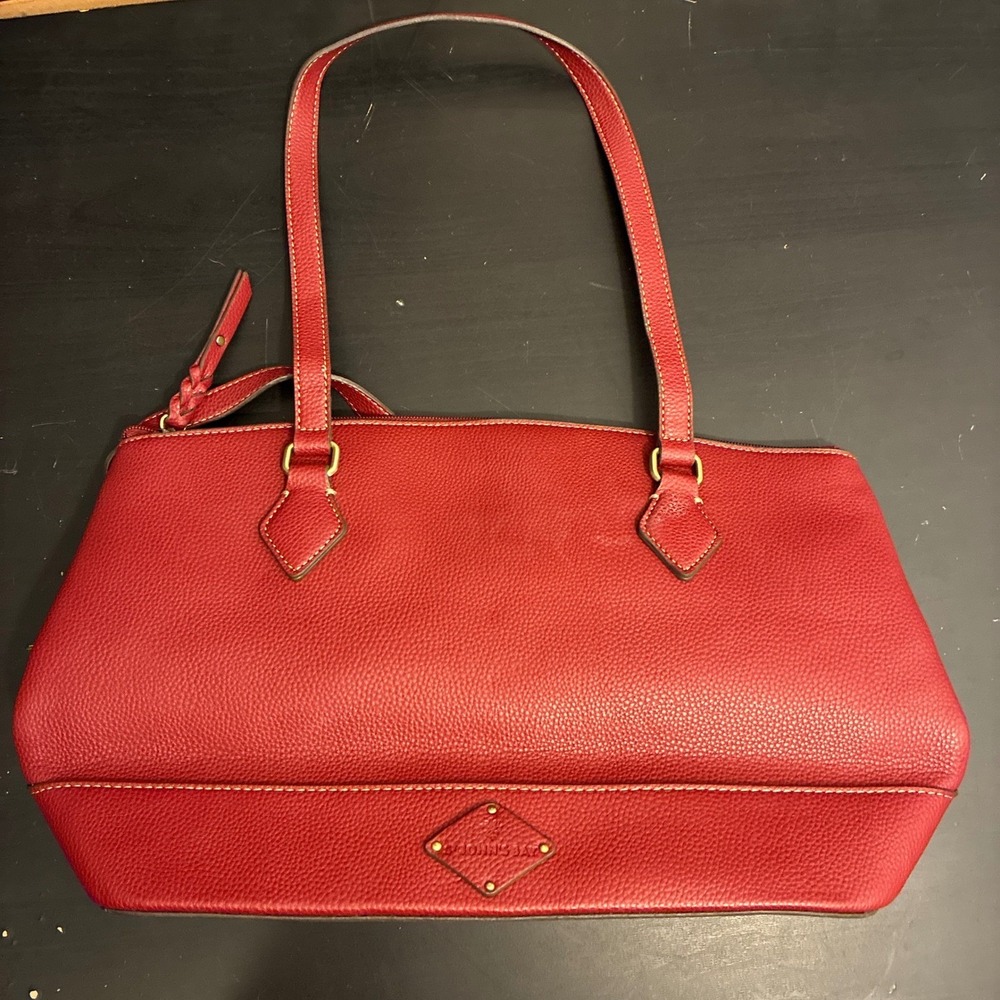 St Johns Bay Red Pebbled Faux Leather Shoulder Bag Gold Hardware Zip Top